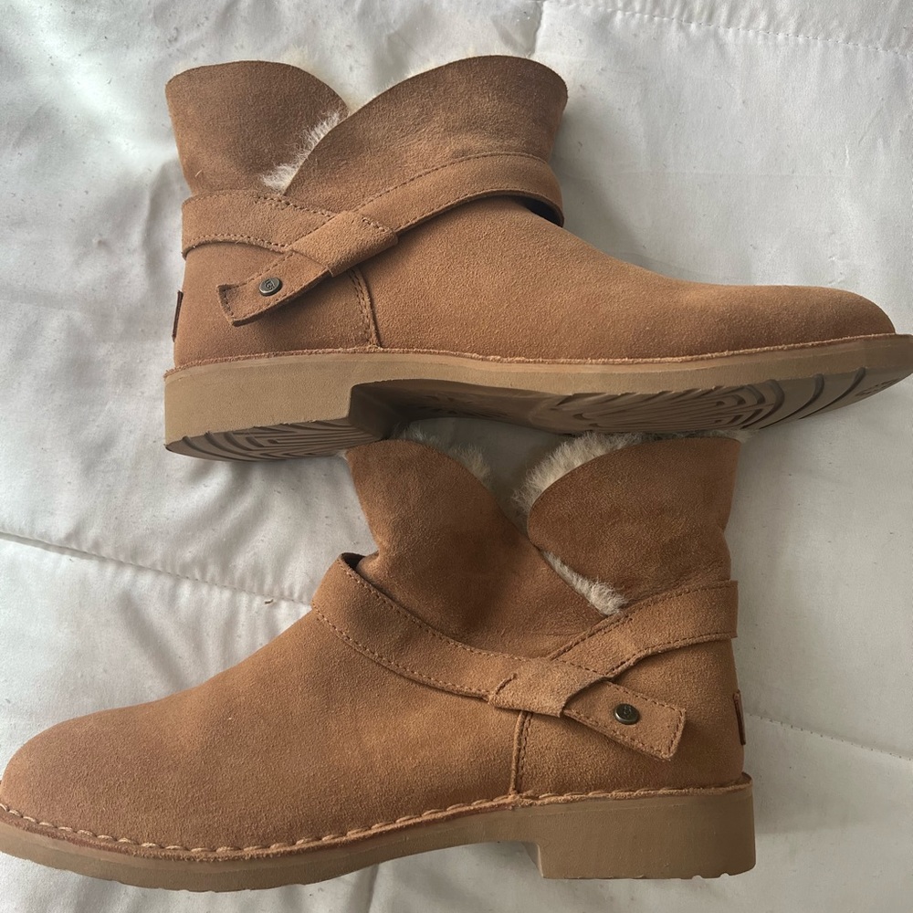 UGG McKay Chestnut Women’s Suede Ankle Boots with Shearling Trim, 9.5